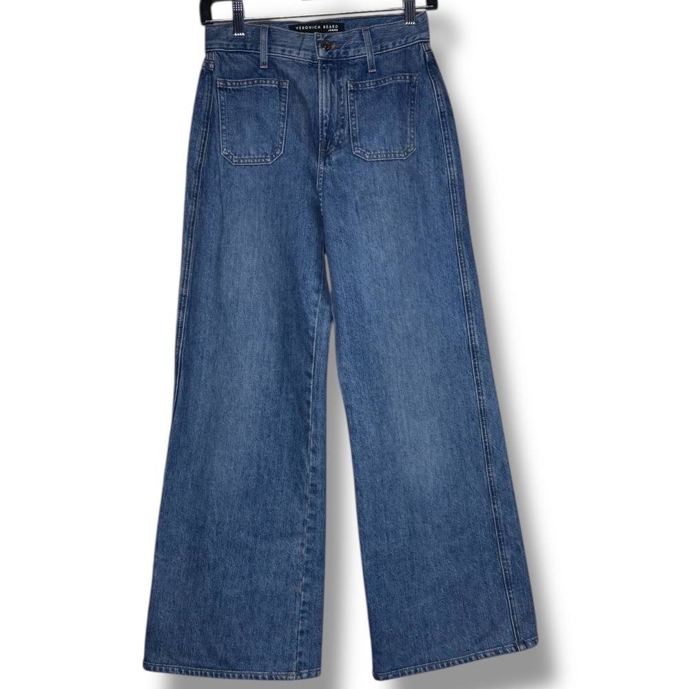 Veronica Beard Taylor Relaxed Wide Leg High Rise Thrill Blue Denim Jeans Size 24